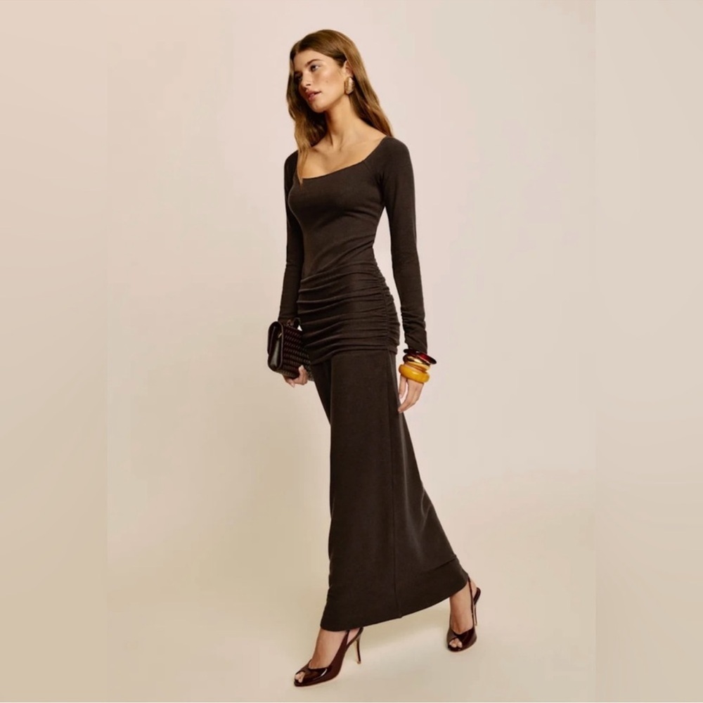 Reformation Abbott Knit Dress Mole Long Sleeve Maxi Dress